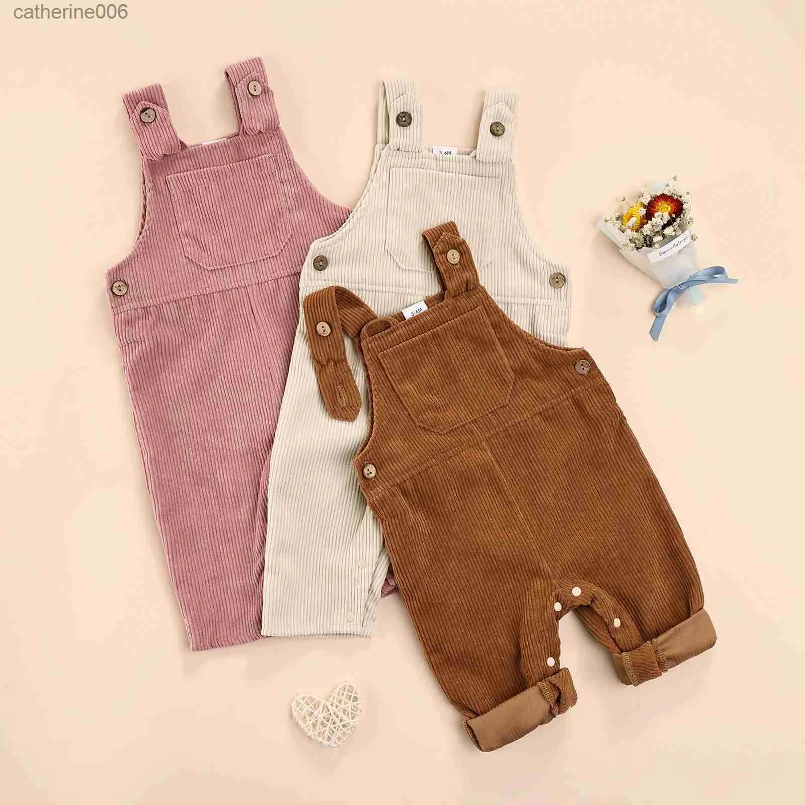 Phemsuits Toddler Baby Corduroy Bib Pants Sails Autumn Winter Coll Color Square Bevit Beamsuit مع السحابات المفاجئة للطفل GirlsL231101