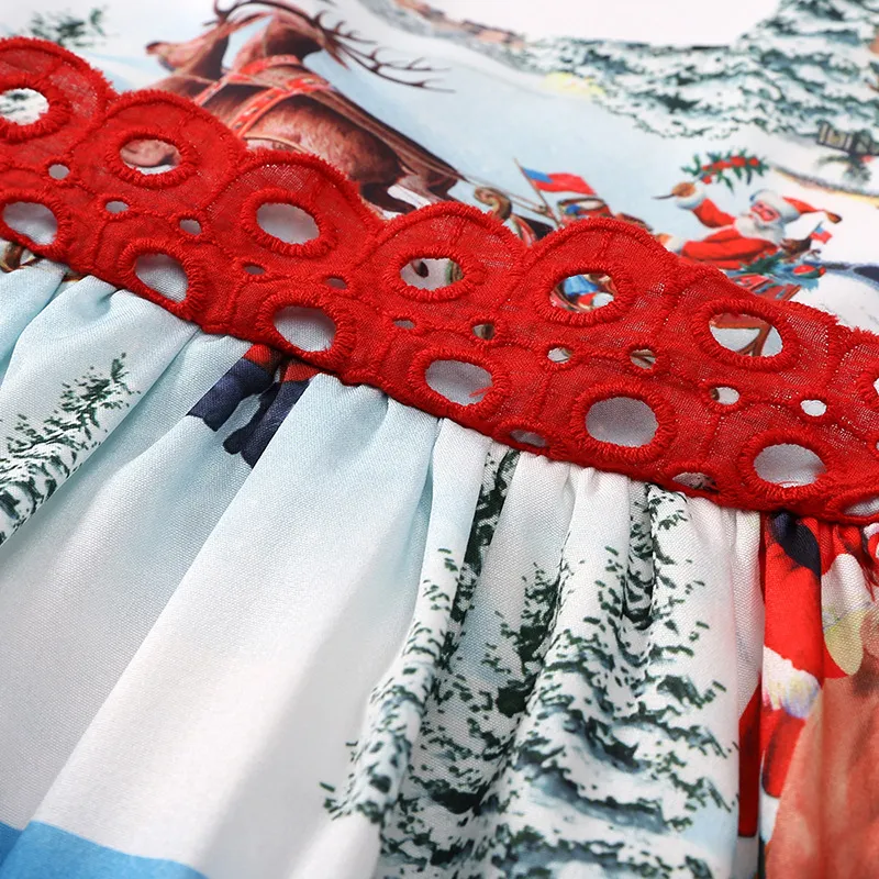 INS Christmas Model Children Santa Claus Printed Big Bow Skirt Girl's Dresses Small and Medium Children's Dresses