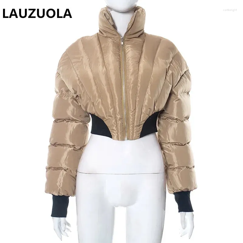 Giubbotti da donna 2023 Autunno Inverno Moda Elegante Pane Cotone Giù Giacca corta Donna Manica lunga Cerniera Caldo Cappotto corto Outwear