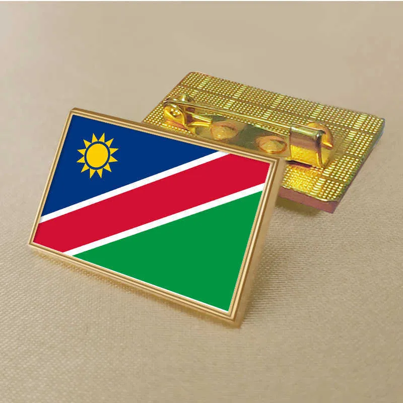 Party Namibia Flag Pin 2,5*1,5 cm Zinklegering Die-Cast PVC Color Coated Gold Rectangular Medallion Badge utan tillsatt harts