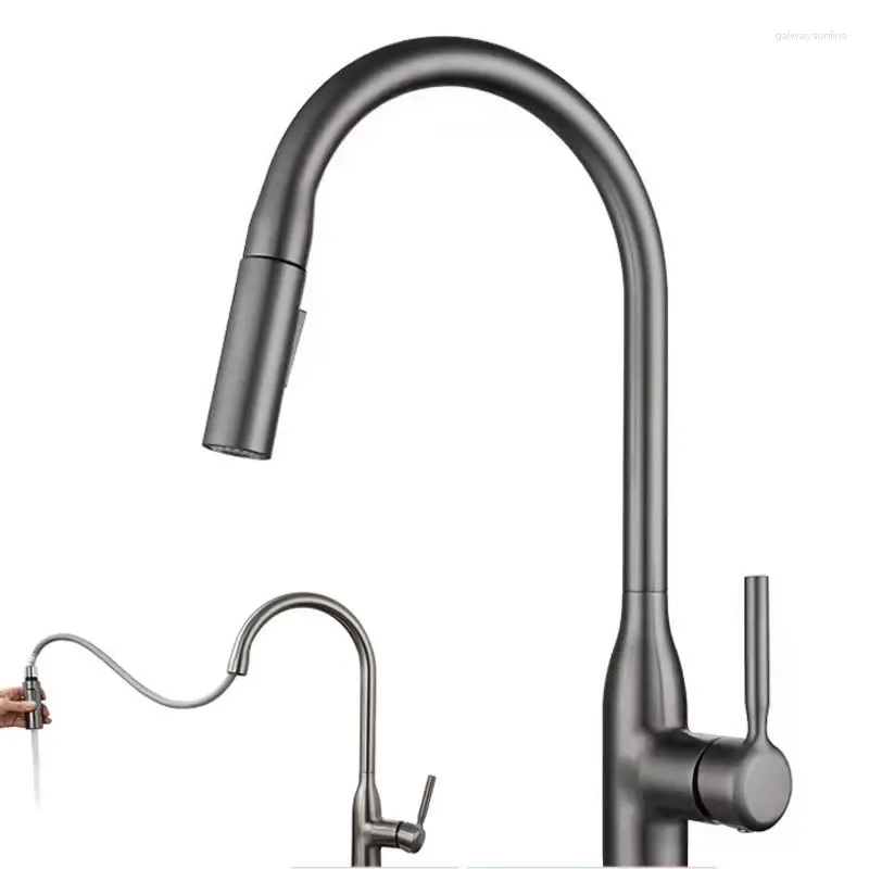 Kitchen Faucets Brass Body Pulled Out Faucet Down Spray Gun Gray Single Handle Water Sink Pull-out Wash Vegetables And Fruits