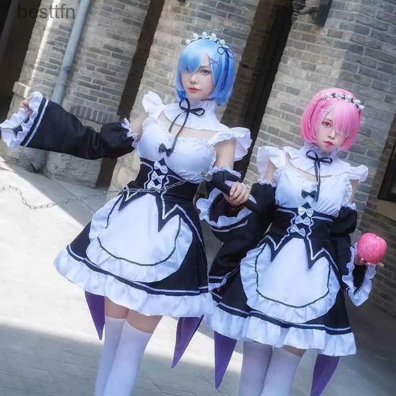 Anime Costumes Anime Ram/Rem Lolita Maid Cosplay przychodzi Vestido Re Zero Kara Hajimeru ISEKAI Seikatsu Halloween przychodzi dla kobiet loli dressl231101