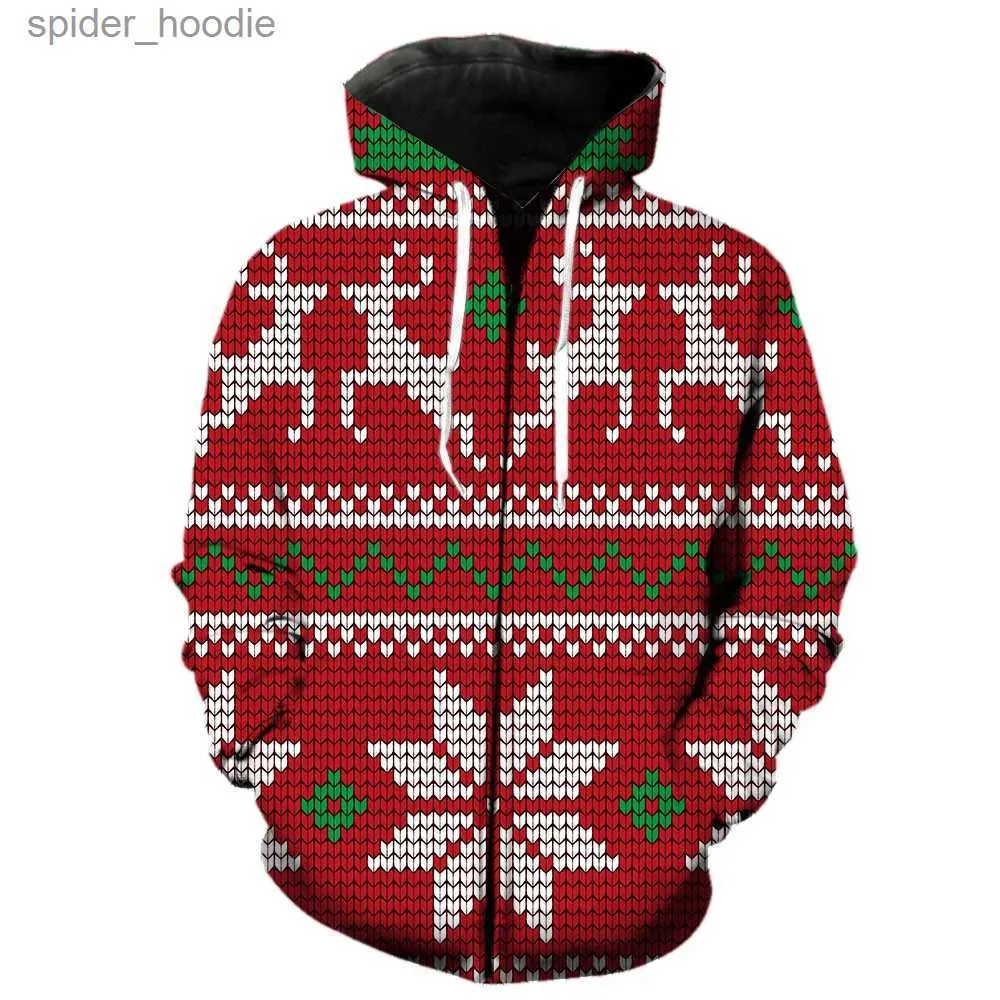 Men's Hoodies Sweatshirts Christmas Style Men's Zipper Hoodie Tops Hip Hop Spring Fashion Oversized 3D Printed 2022 Hot Sale Teens Harajuku Long Sleeve L231101
