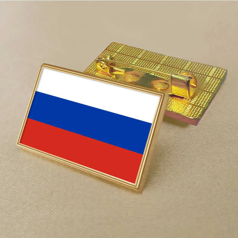 Party Russian Flag Pin 2,5*1,5 cm Zinklegering Die-Cast PVC Color Coated Gold Rectangular Medallion Badge utan tillsatt harts