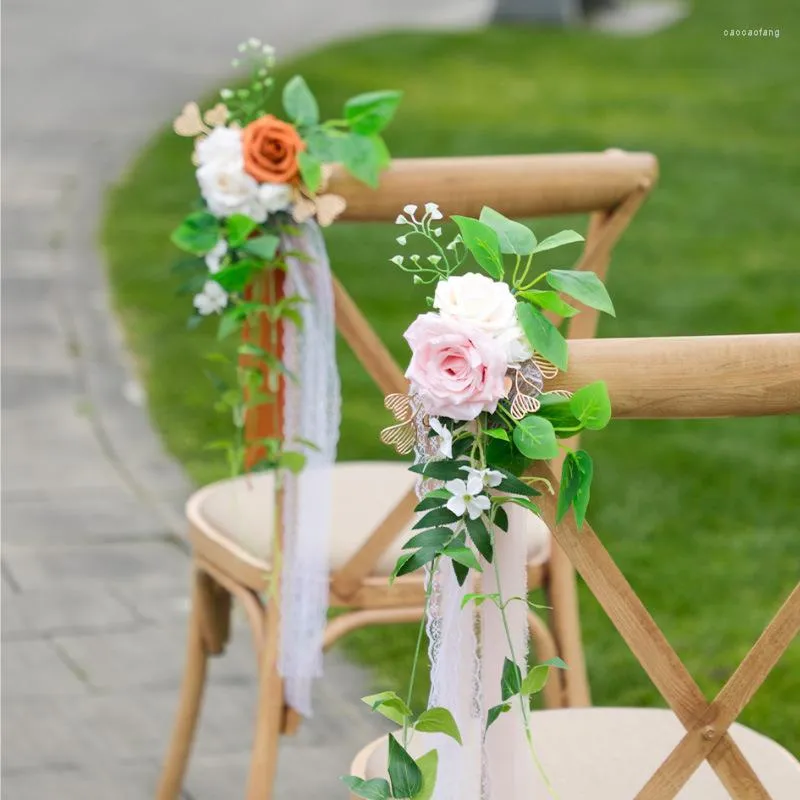 Dekoracyjne kwiaty krzesła ślubnego dekoracja kwiatów sztuczna aranżacja symulacji pleców fałszywy