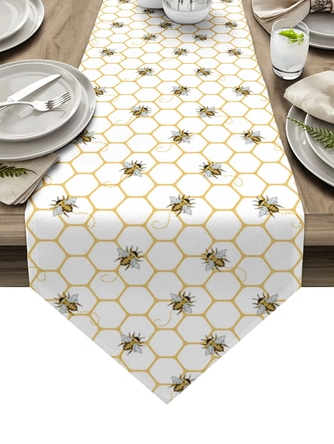 Bordslöpare Plaid Bee Geometry Table Runners Wedding Table Decoration Tabelduk Holiday Party Dining Decor Table Cover 231101