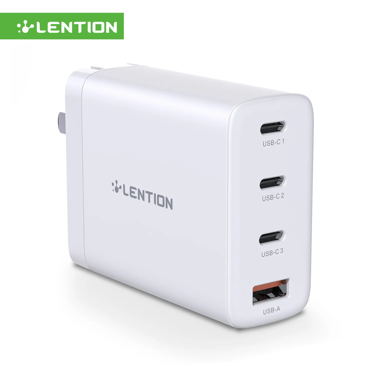 Lention 100W USB C Wall Charger PD Fast Charging Block GaN Tech Power Adapter Foldbar Plug för iPhone 11/12/13/14/15/Pro Max, XS/XR/X, iPad Pro, AirPods Pro och mer (vit)