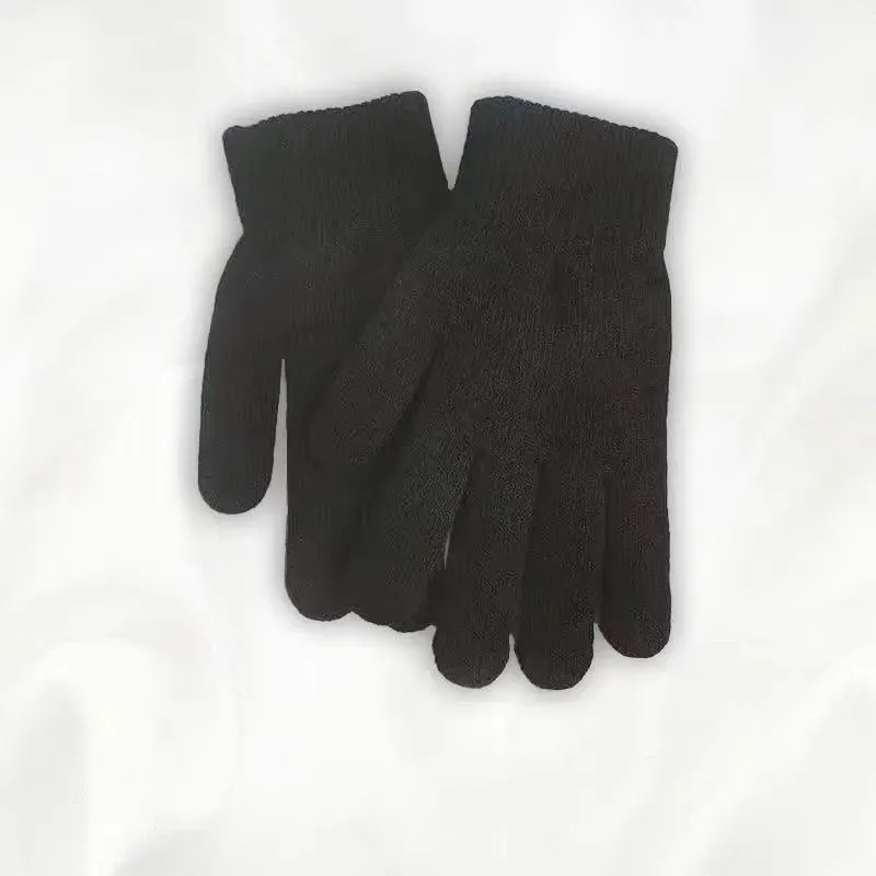 Tjockare varma vinterhandskar elastiska stickningar full finger handskar fast färg man dam utomhus mountainbike handskar mittens toppkvalitet