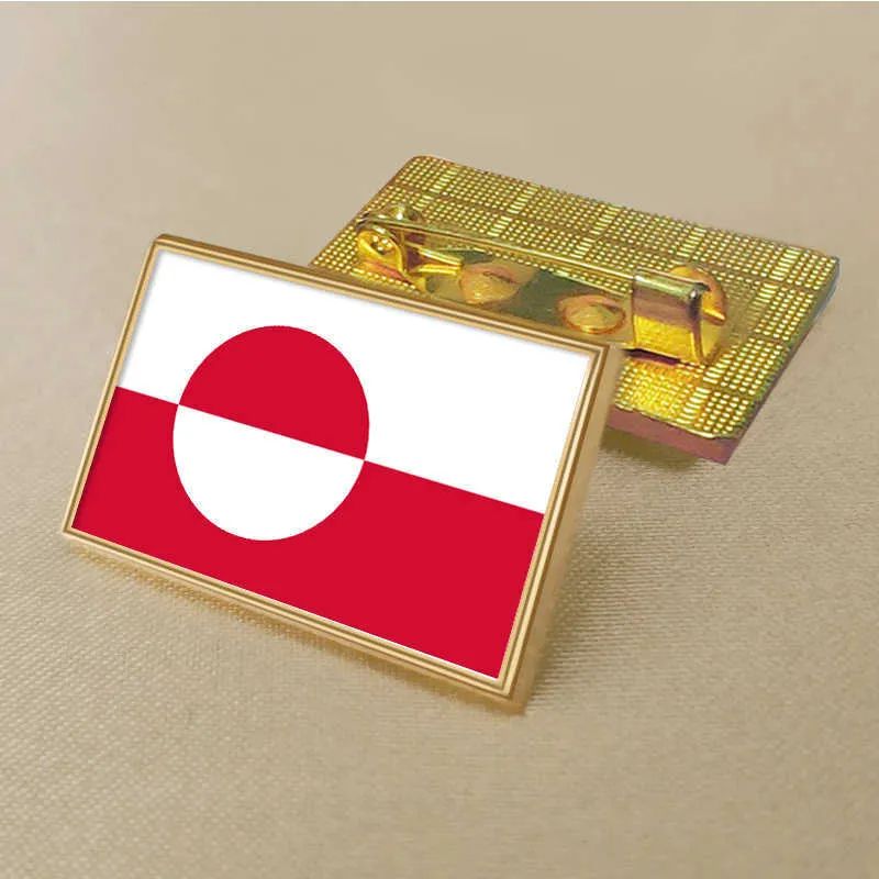 Party Greenland Flag Pin 2,5*1,5 cm Zinklegering Die-Cast PVC Color Coated Gold Rectangular Medallion Badge utan tillsatt harts