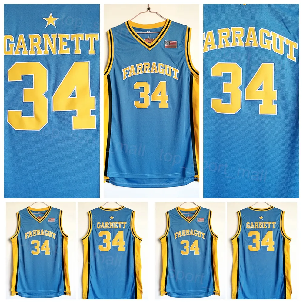 Farragut Jersey Kevin Garnett 34 High School Basketball College Shirt Alle genähten Team Blaue Farbe Für Sportfans Universität Atmungsaktive Reine Baumwolle Uniform NCAA