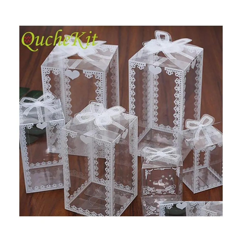 Gift Wrap 10/50Pcs Clear Pvc Box Wedding Christmas Party Favor Cake Candy Chocolate Plastic Packaging Boxes Transparent Flower Case Dhk2U