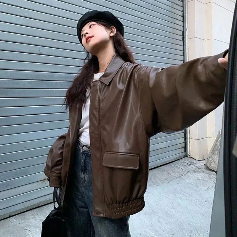 Oversized Punk Biker Jacket - Womens Vintage Faux Leather