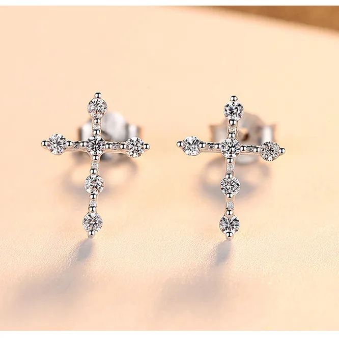 New Micro Inlaid Zirconium s925 Silver Cross Stud Earrings Jewelry Charm Women Plated 18k Gold Fashion Personalized Earrings for Women's Party Birthday Gift SPC