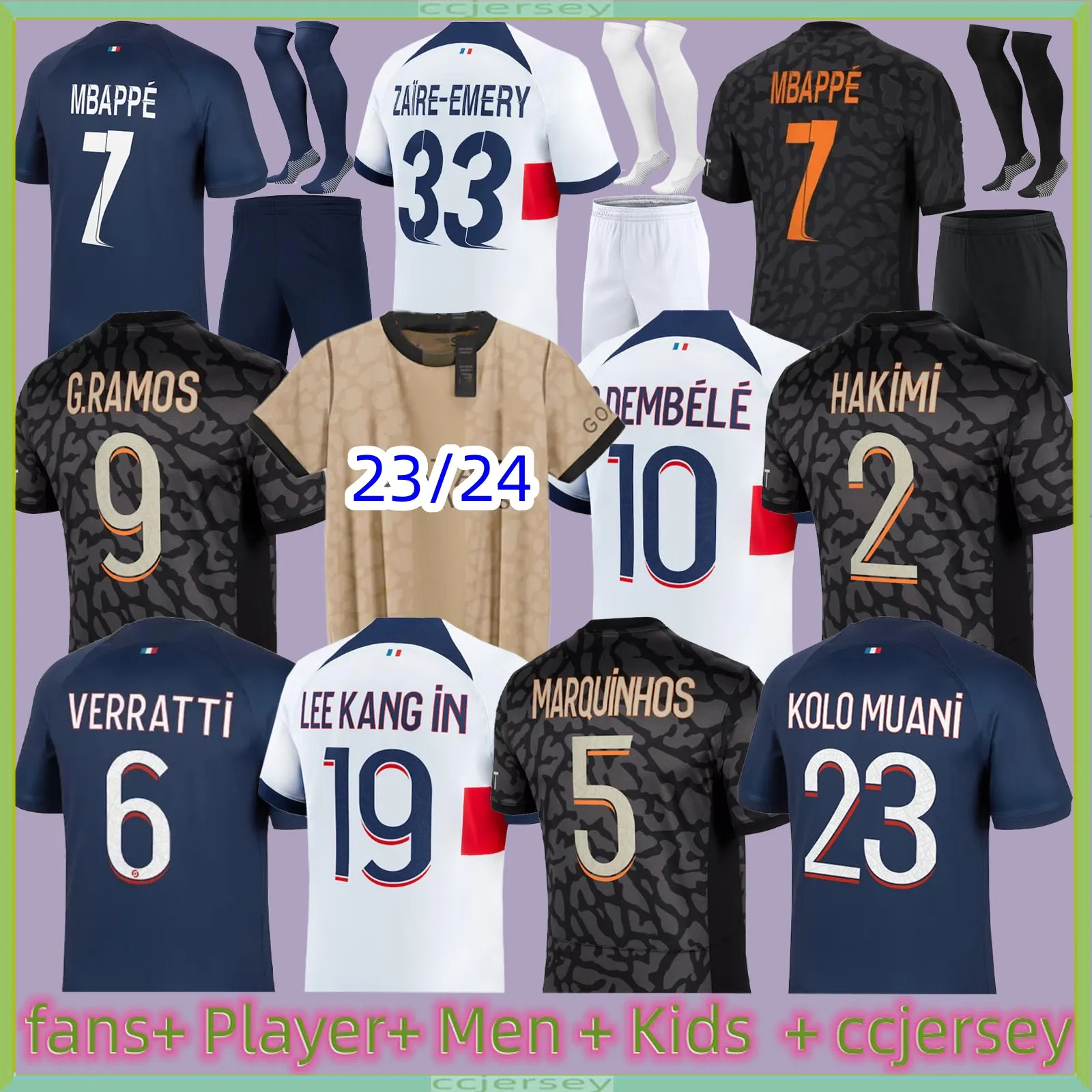 23 24 Mbappe Soccer Jerseys 2023 2024 Wijnaldum Sergio Ramos Hakimi Maillots de anta and Kids Football Jersey Icardi Verratti Third Di Maria spsg