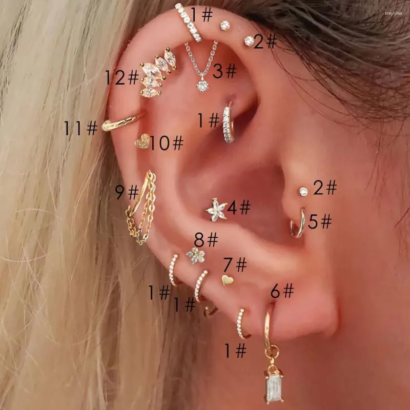 Stud Earrings Daith Ear Piercing Women's Tragus Lobe Orbital Hanging Segment Clicker Septum Ring With Chain Cartilage Jewelry