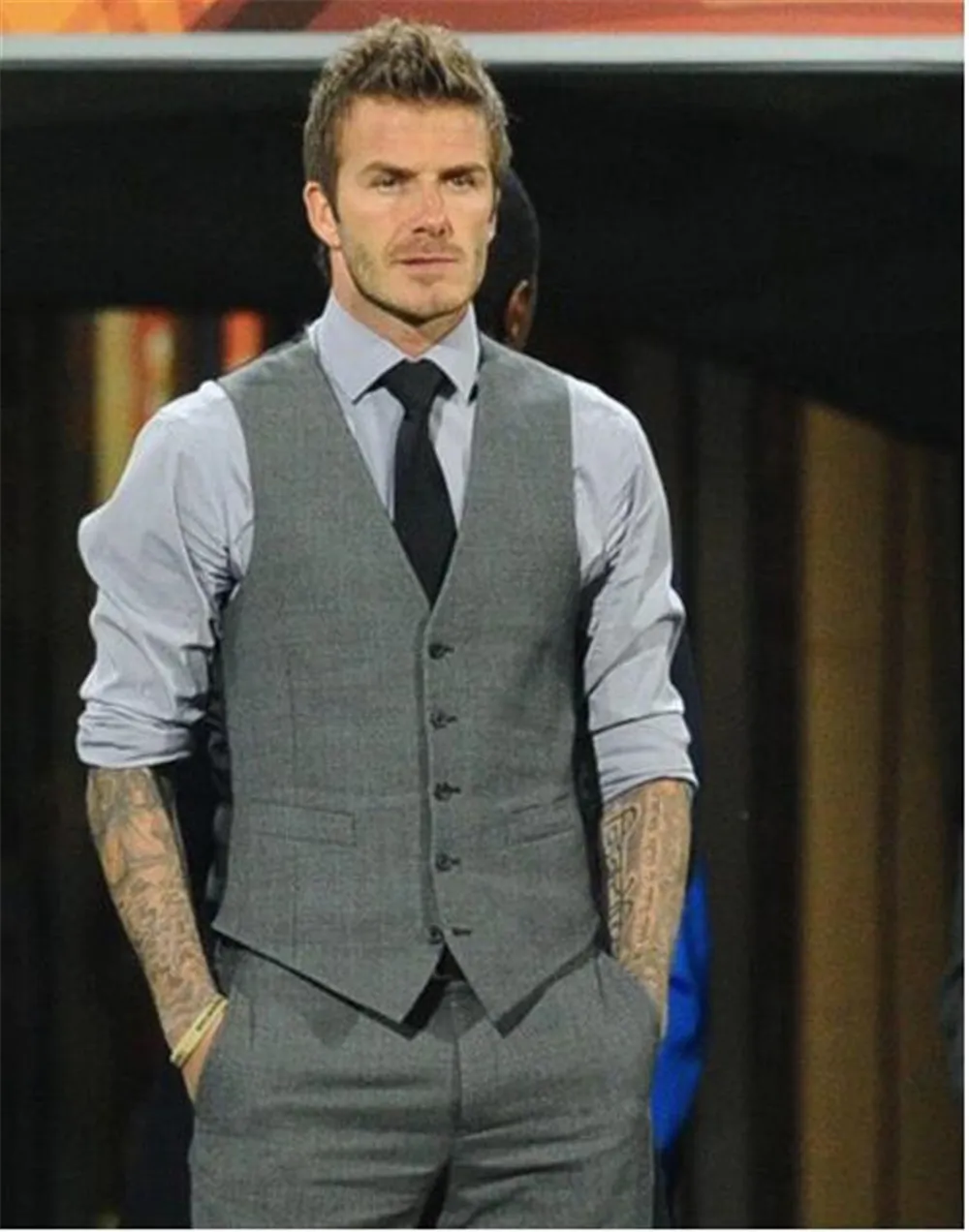 Grey waistcoat shop black shirt