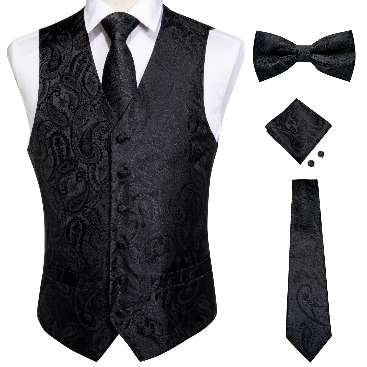 Mäns västar för män Slim Fit Mens Wedding Suit Vest Casual ärmlös formell affär Mannmidja Hanky ​​slips Bow Tie Set Dibangu 230331