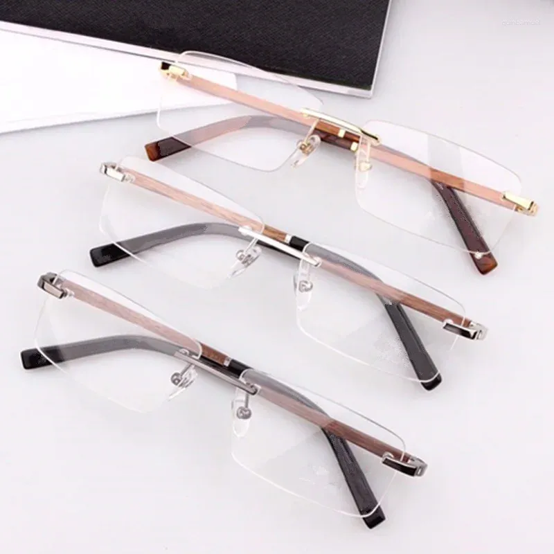 Sunglasses Frames Lightweight Wooden Leg Rimless Glasses Frame For Men 56-17-140 Titanium Rectangular Eyewear Prescription Goggles