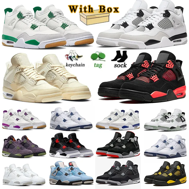 shoes for men women 4s Military Black Cat 4 Pine Green Sail Red Thunder White Oreo Cactus Jack Blue University Cool Grey canvas mens basketbnall jumpman with box