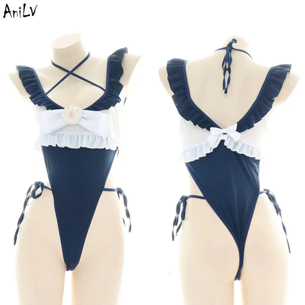 Ani Anime Maid Girl Student Cat Paw Body Costume da bagno Costume da donna Ruffle Lingerie Pamas Cosplay