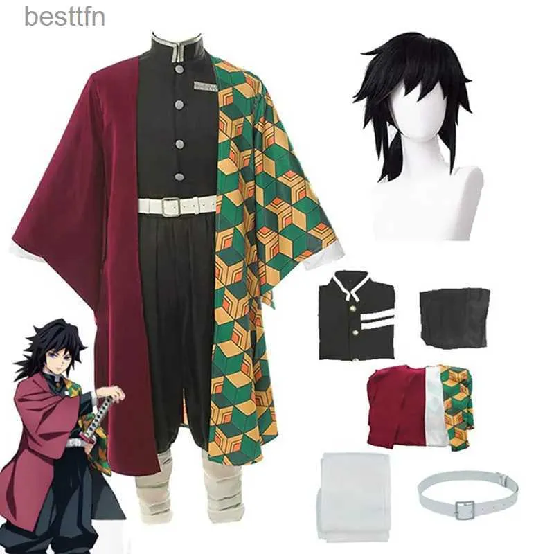 Anime Costumes Anime Demon Slayer Kimetsu No Yaiba Tomioka Giyuu Cosplay Come Accessories Suit Uniforms Comes Wig Child Adult Party GiftL231101