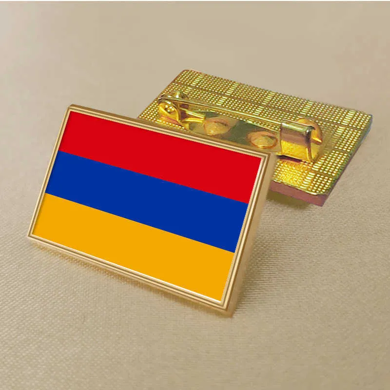 Party Armenian Flag Pin 2,5*1,5 cm Zinklegering Die-Cast PVC Color Coated Gold Rectangular Medallion Badge utan tillsatt harts