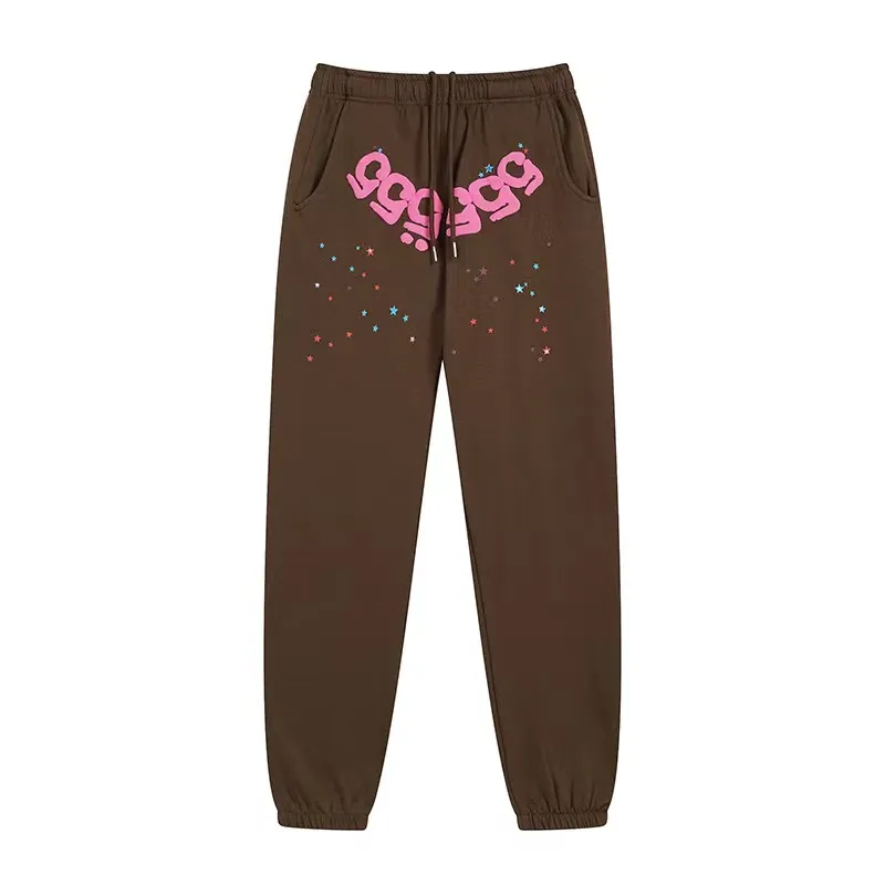 Mensbyxor Y2K Designer Pants SP5der Young Thug 555555 Trapstar Men Women Pants High Quality Foam Print Spider Web Graphic Pink Sweatpants Y2K S-XL