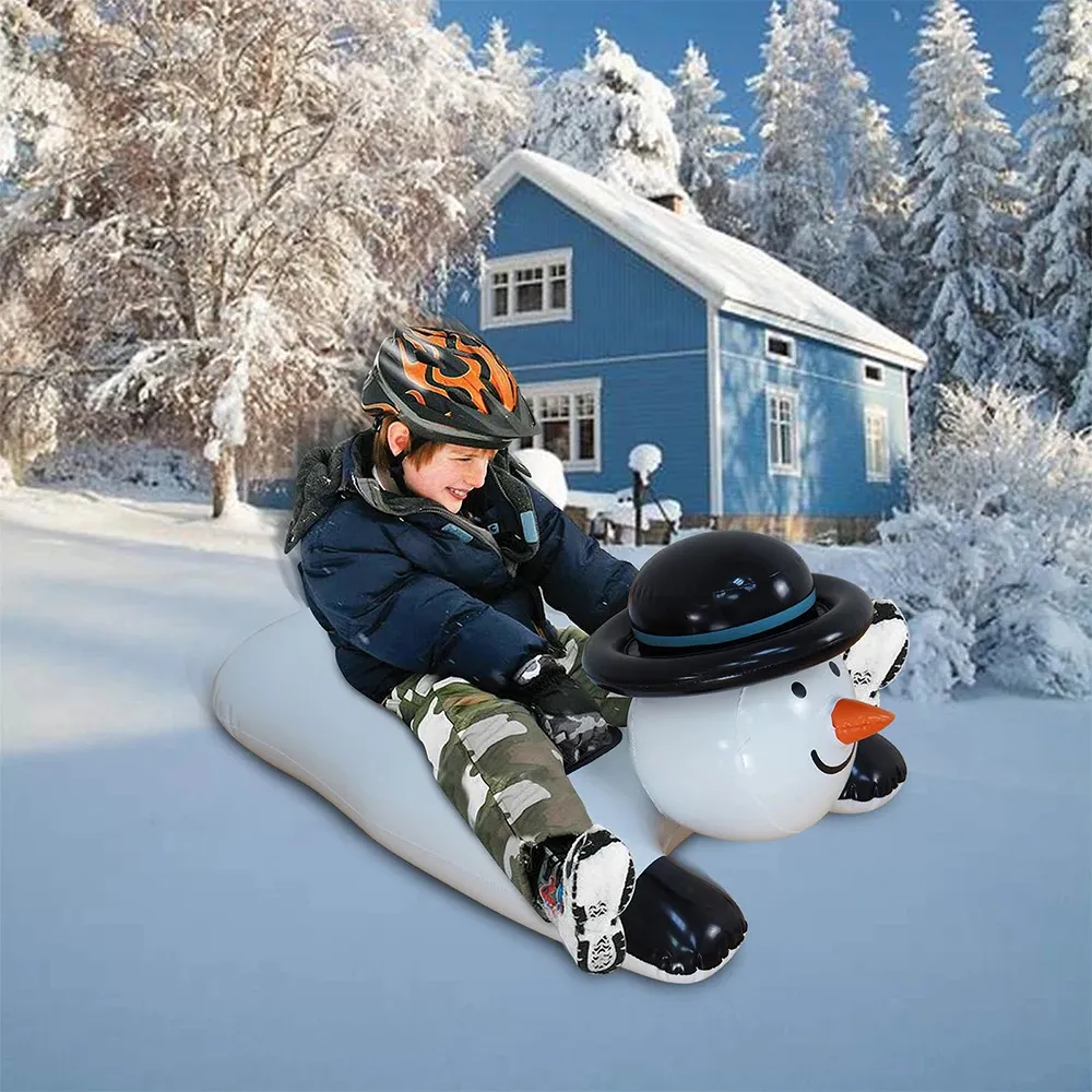 Trineo Tabla de esquí inflable de invierno PVC Trineo de nieve resistente al desgaste Lindo muñeco de nieve Anillo de esquí Trineo de Navidad Niño Entretenimiento al aire libre 231101