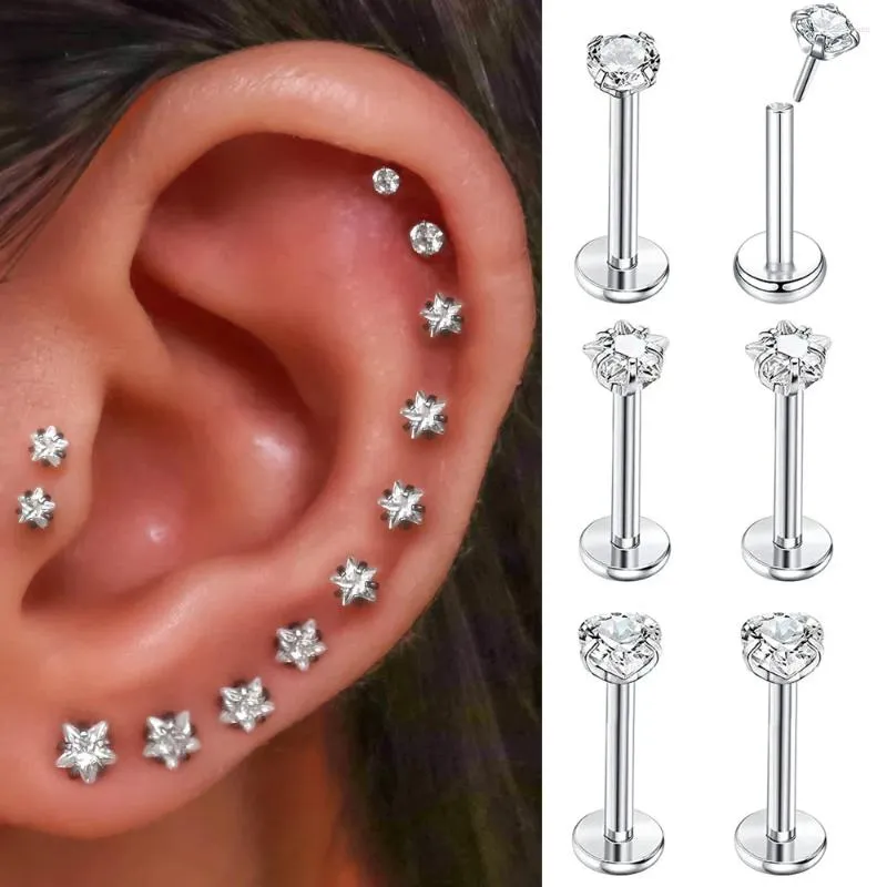 Stud Oorbellen 30PCS Staal Threadless Labret Cz Lip Ronde Hart Ster Oorkraakbeen Tragus Oorbel Daith Piercing Sieraden