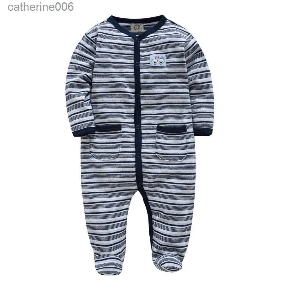 Jumpsuits Nowe jesień zimowe ubrania noworodka bawełniana kreskówkowa druk Baby Boy Jesksuit długony rękaw Ropa de bebe odzież 231101