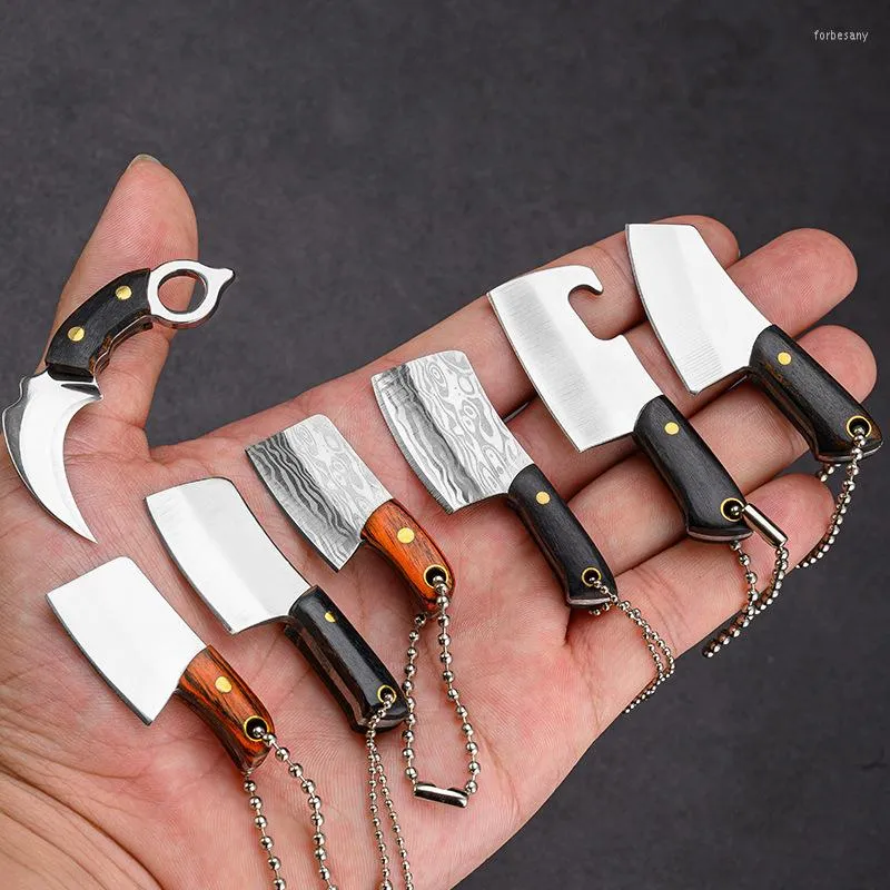 Keychains 1PC Small Kitchen Knife Mini Keychain Stainless Steel Pocket Portable Outdoor Tool With Leather Case Hanging Cutting