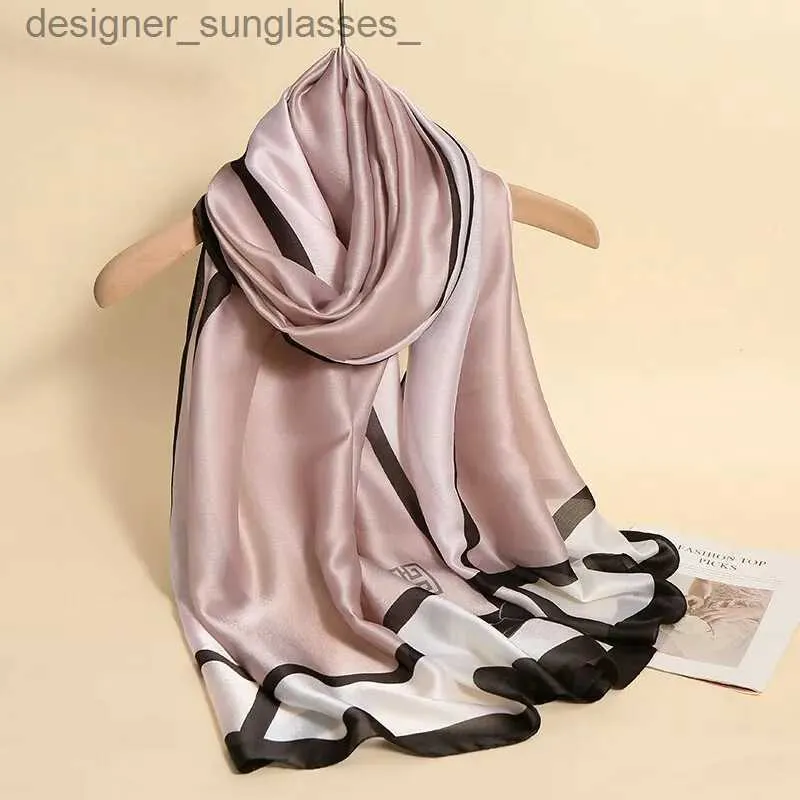 Halsdukar 90*180 cm kvinna silkes halsdukar anpassad tryckdesigner lyxig satin hijab huvud halsduk för kvinnor långa shls för ladiesl231101