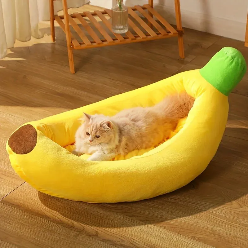 Canis canetas cama de cachorro removível e lavável desenhos animados forma de banana ninho de cachorro quente macio pelúcia canil 231101