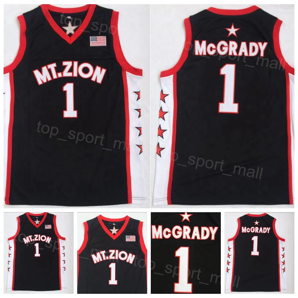 Lise 1 T-MAC Basketbol Forması Mount Zion Christian Tracy McGrady Koleji Spor Hayranları Üniversite Takımı Siyah Pure Pamuk Nakamı Nefes Alabilir Mans NCAA