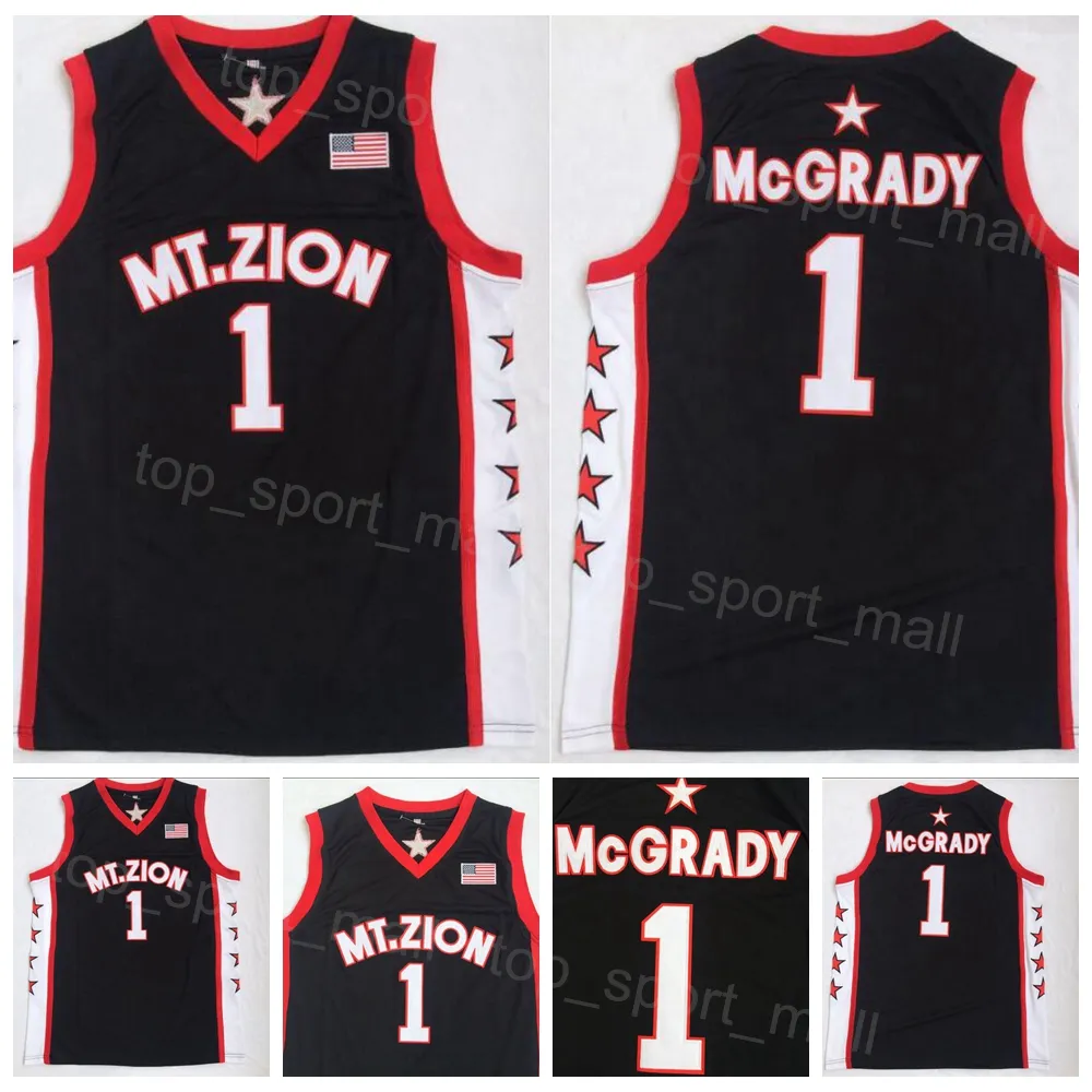 Maglia da basket High School 1 T-Mac Mount Zion Christian Tracy McGrady College per gli appassionati di sport Squadra universitaria Nero Ricamo in puro cotone Traspirante Uomo NCAA