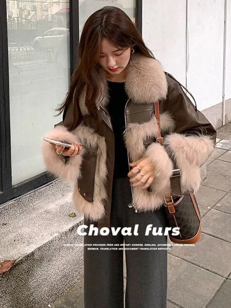 Women s Jackets 2023 Winter Lamb Fur Sheepskin Patchwork Coat Faux leather Jacket Streetwear Loose Warm Motorcycle Biker Parka 231101