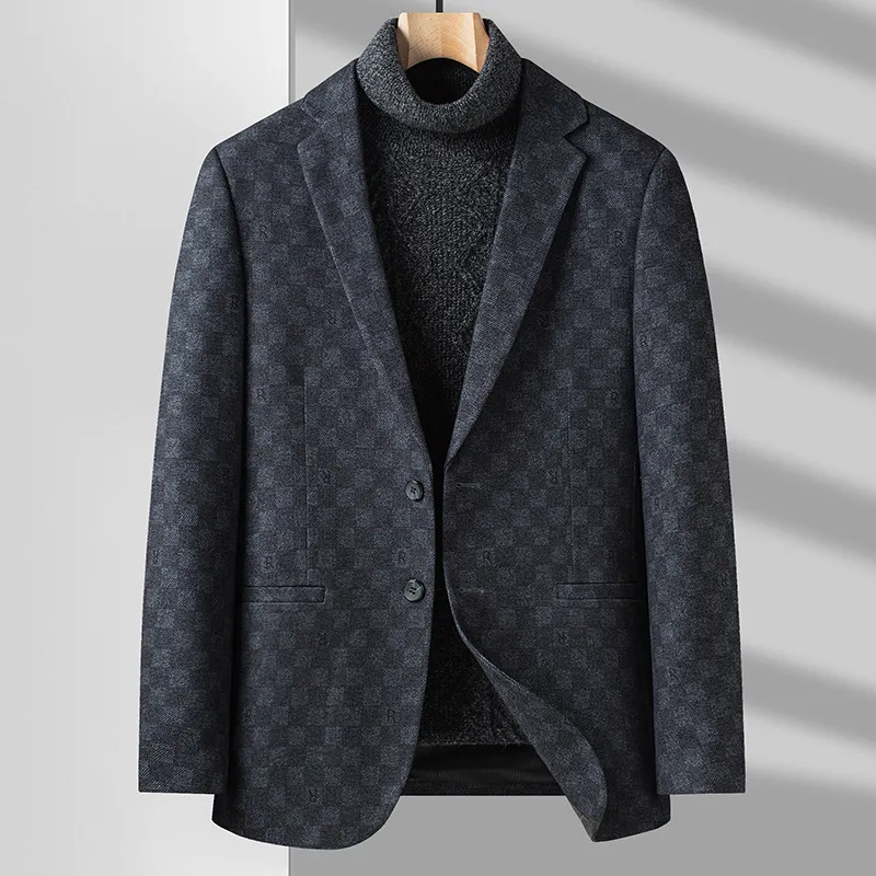 Modemerk herenkleding herfst en winter nieuwe hoogwaardige kleine geruite colbert Business casual temperament pak high-end warme jas