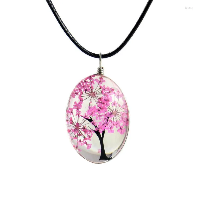 Pendant Necklaces 8 Color Delicacu Handmade Dried Flower Necklace Women Girl Jewelry Crystal Glass Ellipse Classic Black Wax Rope