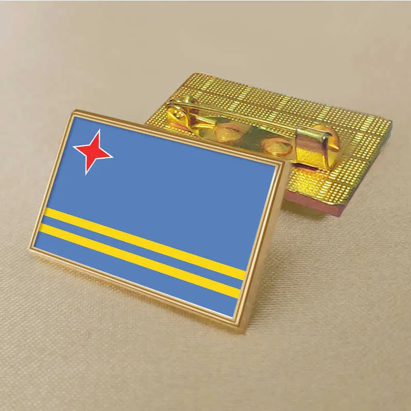 Party Aruban Flag Pin 2.5*1,5 cm Zink Gestoten PVC Kleur gecoate gouden rechthoekige medaillonbadge zonder toegevoegde hars