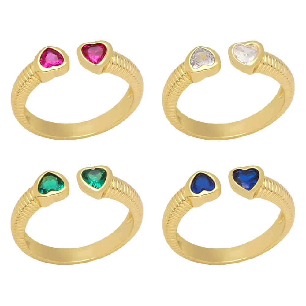 Anneaux de mariage OCESRIO Trendy Multicolor Heart Femmes Bague Plaqué Or Zircon Cuivre Ouvert Chunky Bijoux Double Gros rigq38 231101