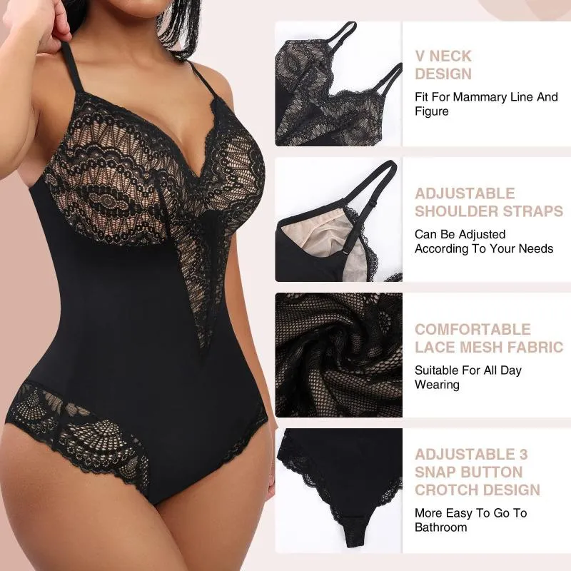 Sexy Lace Push Up Lace Bodysuit For Women With Tummy Control, V Neck, And  Backless Design From Xieyunn, $12.52