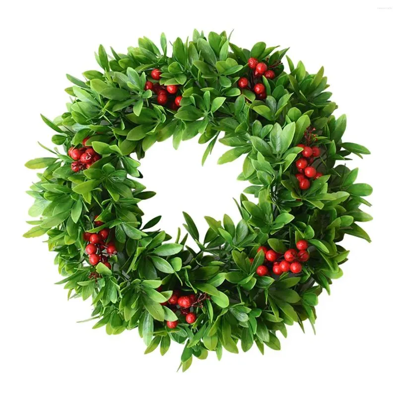 Dekorative Blumen, künstlicher Weihnachtskranz, 45 cm, grüne Blätter, rote Beeren, für drinnen und draußen, Weihnachten für Büro, Kamin, Wand, Festival, Hochzeit