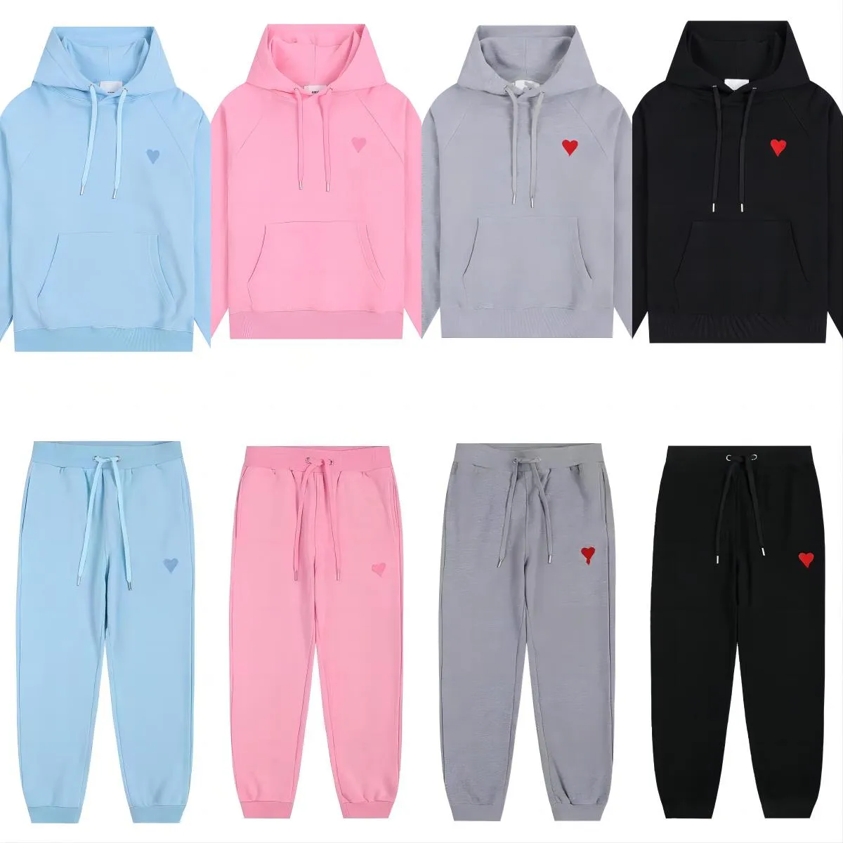 Homens e Mulheres Designer Amis Hoodie Tracksuit Suéter Bordado A-Palavra Vermelho Amor Fino Pescoço Redondo Pulôver Casal Paris Moletom Suéter de Manga Comprida Terno Esportivo