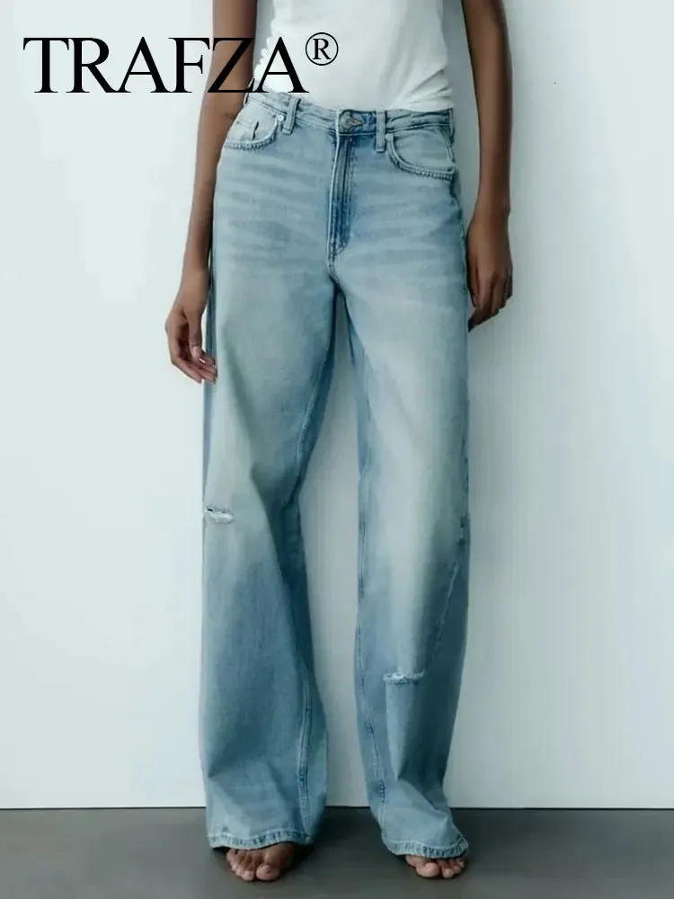Jeans Femmes TRAFZA Femmes Mode Pantalon Tendance Denim Multiple Couleur L che Longue Femme Avec Poches Streetwear Femelle Pantalon Jambes Larges