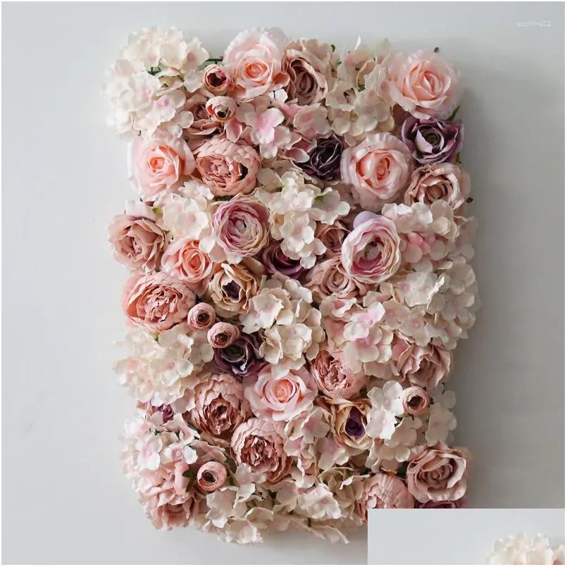 Decorative Flowers Wreaths Decorative Flowers 3D Artificial Flower Wall Party Home Store Po Decor Mat Silk Rose Panels For Backdrop Dh65V