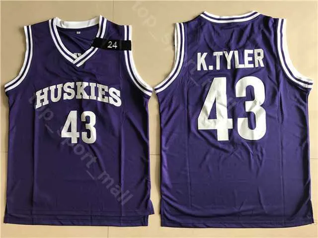 Koszykówka uczelni Kenny Tyler Jerseys 43 mężczyzn The 6th Man Movie Huskies Jerseys Marlon Wayans University Purple Team Color dla fanów sportu