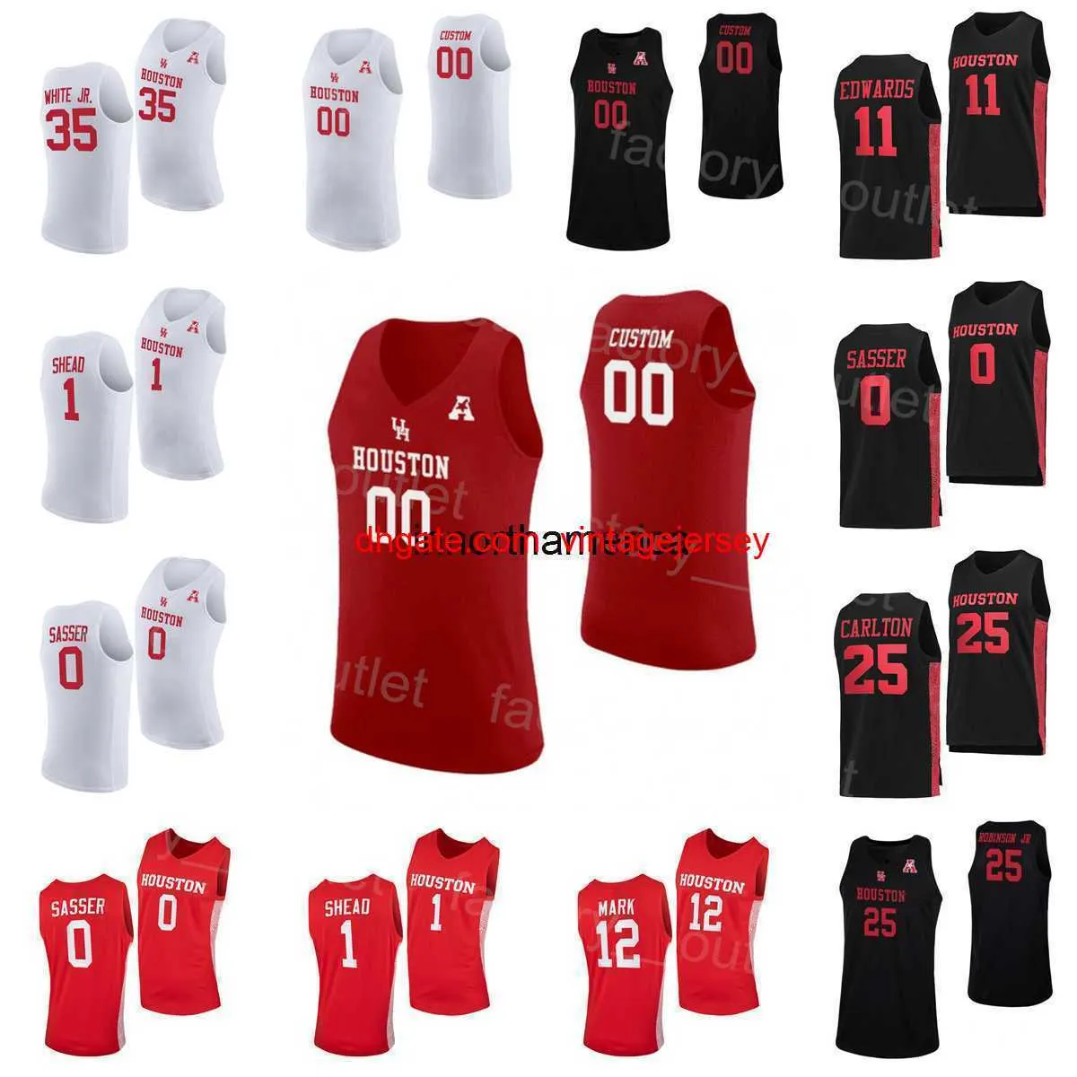 NCAA Basketball Cougars College 0 Marcus Sasser Jersey 11 Kyler Edwards 35 Fabian White Jr 25 Josh Carlton 4 Taze Moore 12 Tramon Mark 1 Jamal Shead