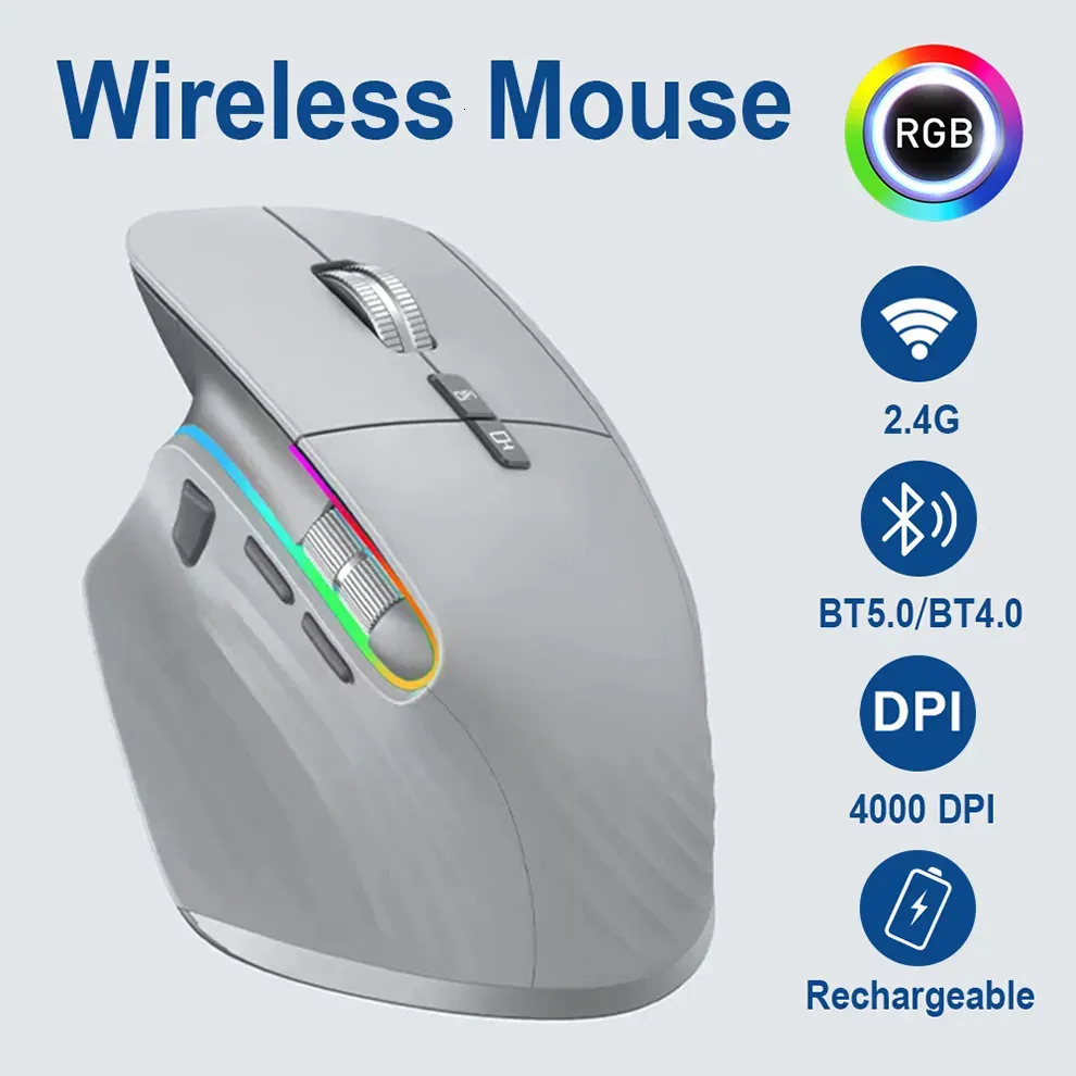 Souris Souris sans fil multi-appareils Bluetooth 5.0 et 3.0 Souris 2.4G Souris optique portable sans fil Souris d'ordinateur ergonomique pour droitier 231101