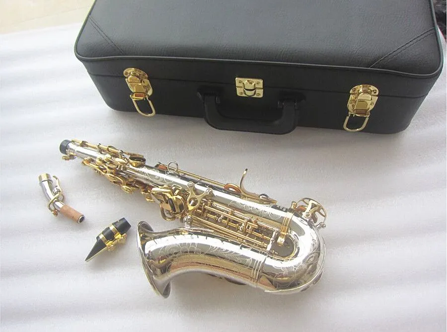 Nieuwe Gebogen Sopraansaxofoon SC-9937 Professionele Muziekinstrument B platte Nikkel zilver Messing Sax Met Case Accessoires