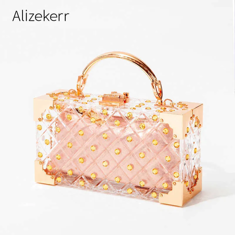 Evening bag Metal Top Handle Bright Acrylic Box Handbags Ladies Rivet Color Dia